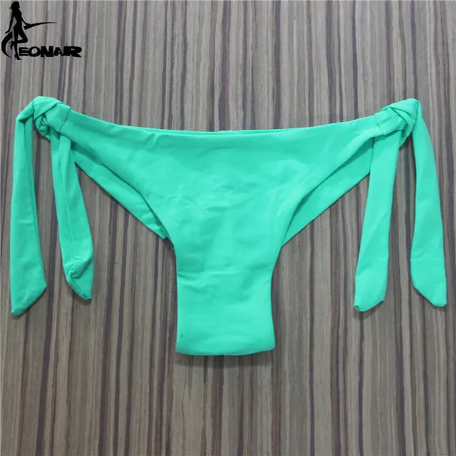 2017 Sexy Solid Thong Bikini Brazilian Cut Swimwear Women Bottom Adjustable Briefs Swimsuit Panties Underwear Thong Bathing Suit