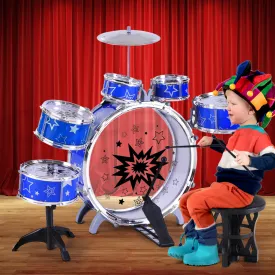 8-Piece Kids Drum Set with Stool - Blue | Keezi