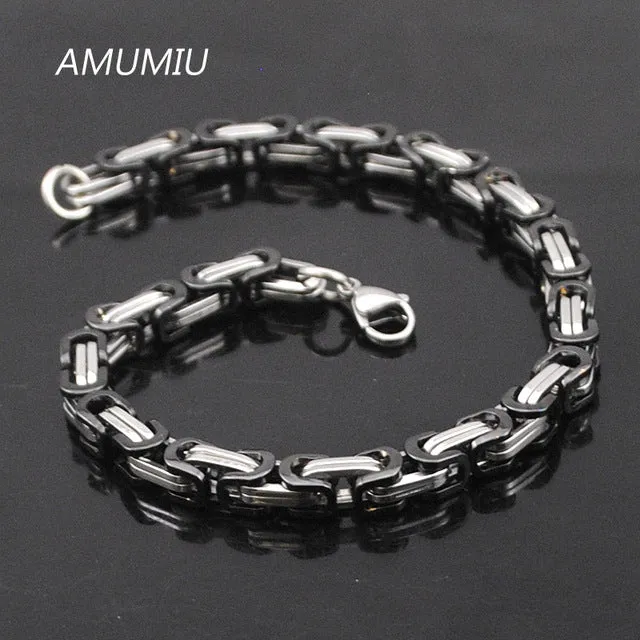 AMUMIU Promotion! Men's Bracelets Gold Chain Link Bracelet Stainless Steel 5.5mm Width Byzantine Wholesale High Quality KB002