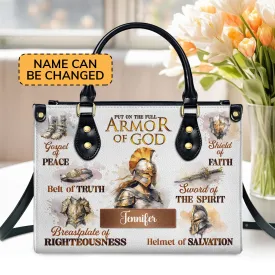 Personalized Leather Handbag with Handle for Women – Armor of God Design