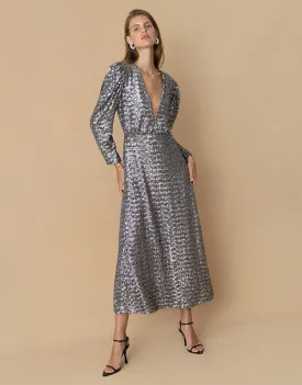 Bernadette Sequin Midi Dress - Pewter - SALE