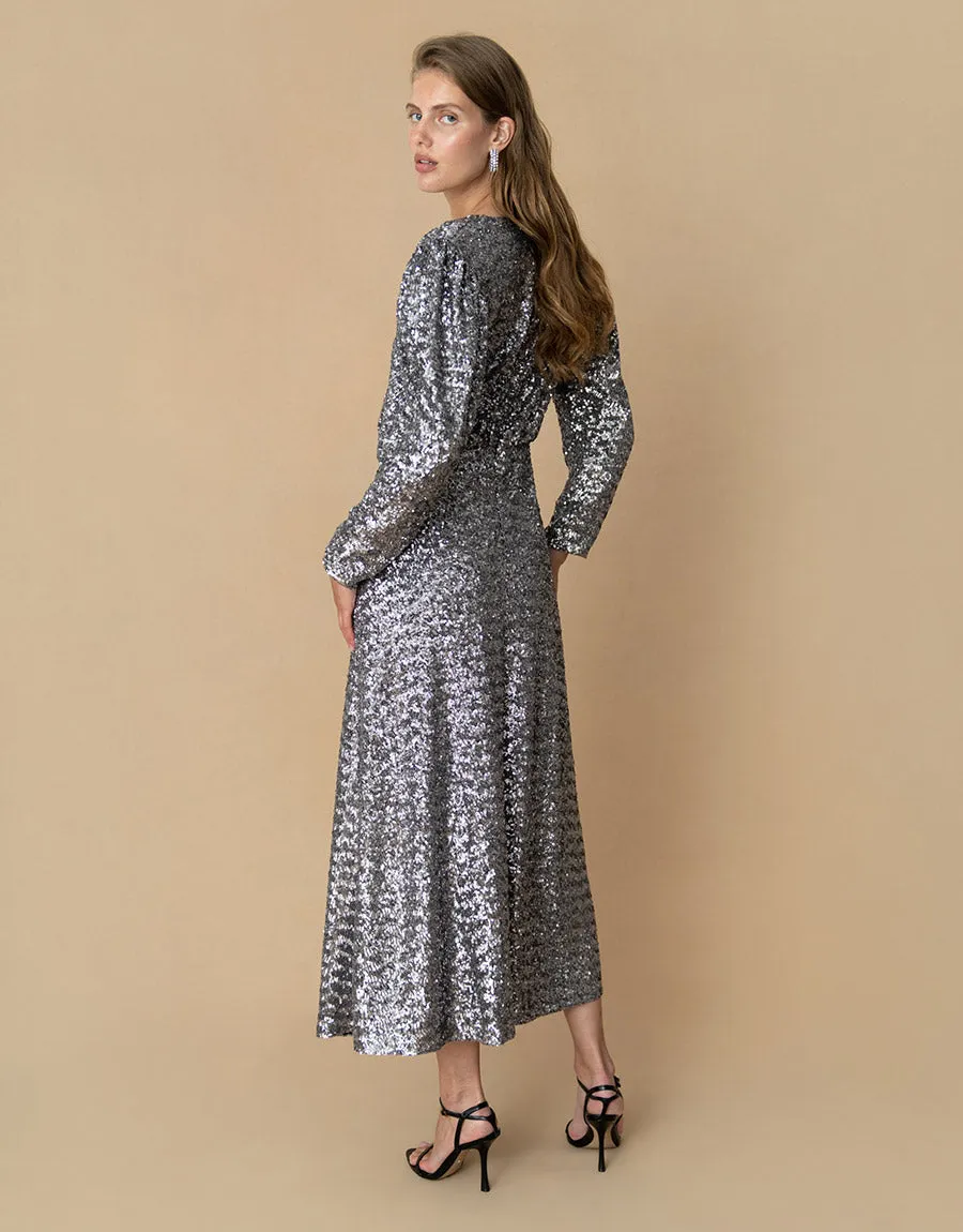 Bernadette Sequin Midi Dress - Pewter - SALE