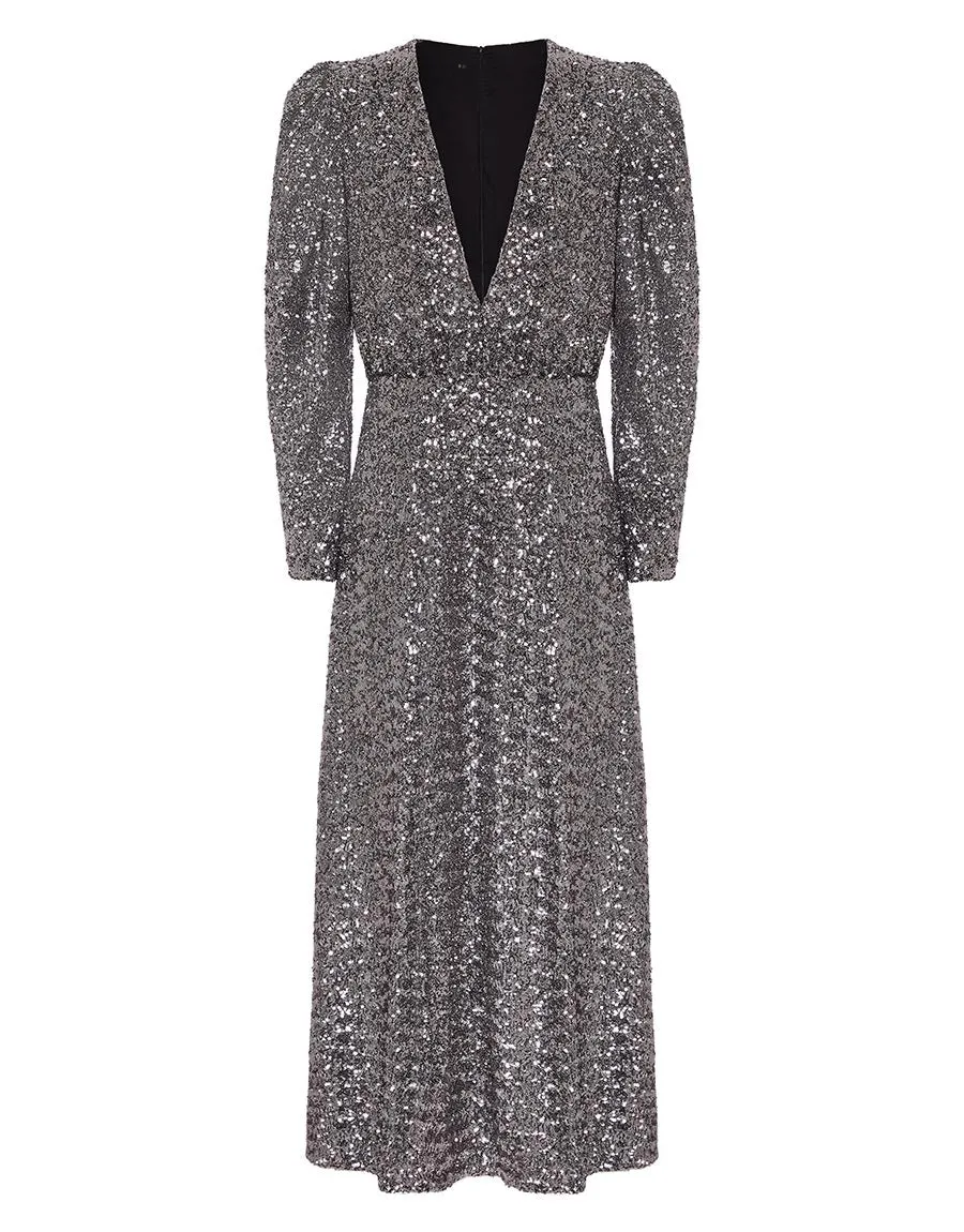 Bernadette Sequin Midi Dress - Pewter - SALE