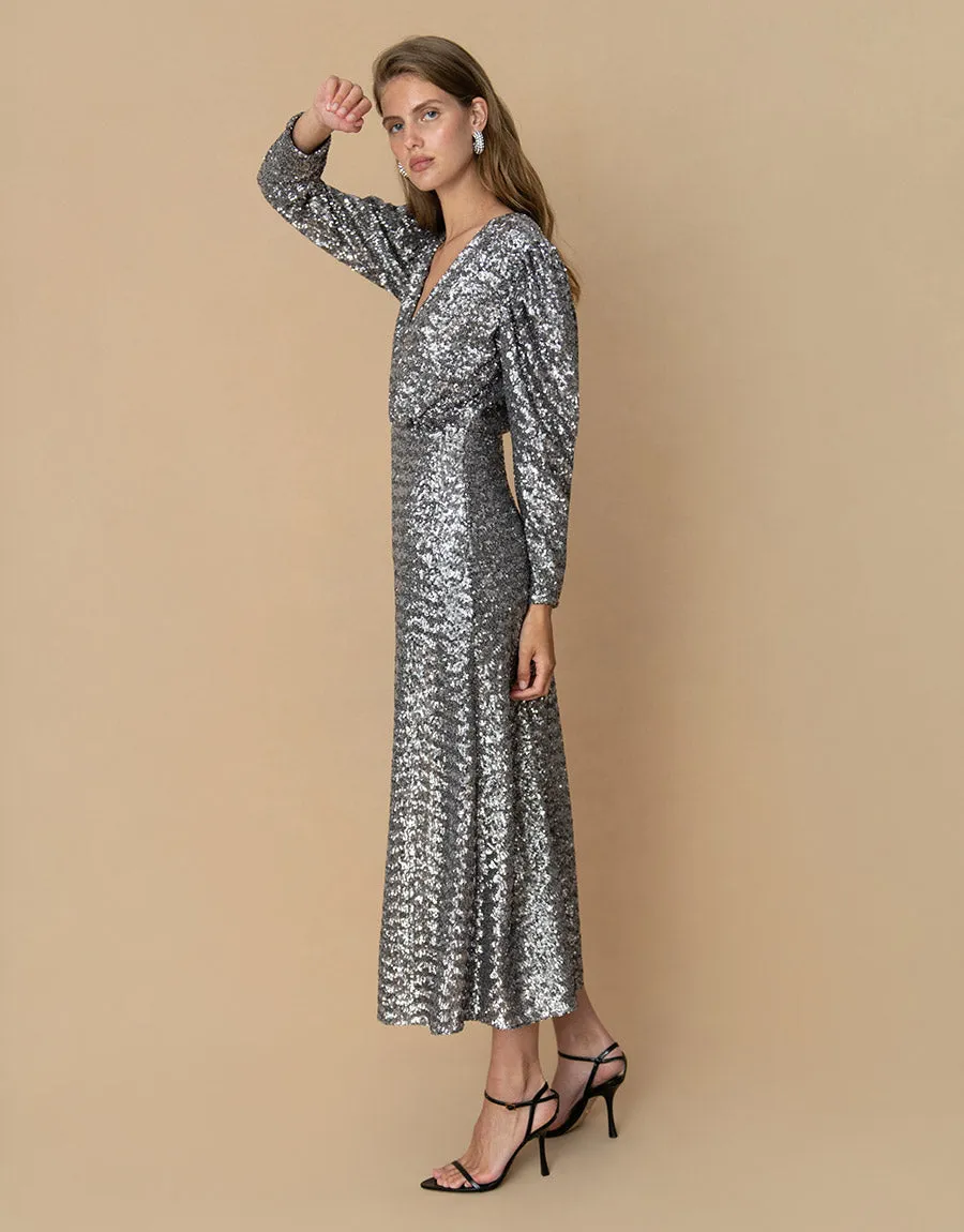 Bernadette Sequin Midi Dress - Pewter - SALE