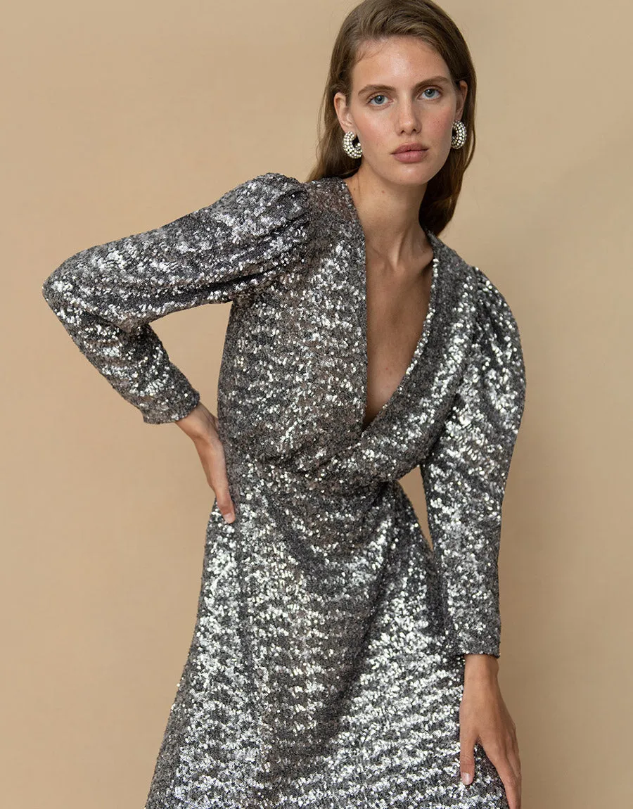 Bernadette Sequin Midi Dress - Pewter - SALE