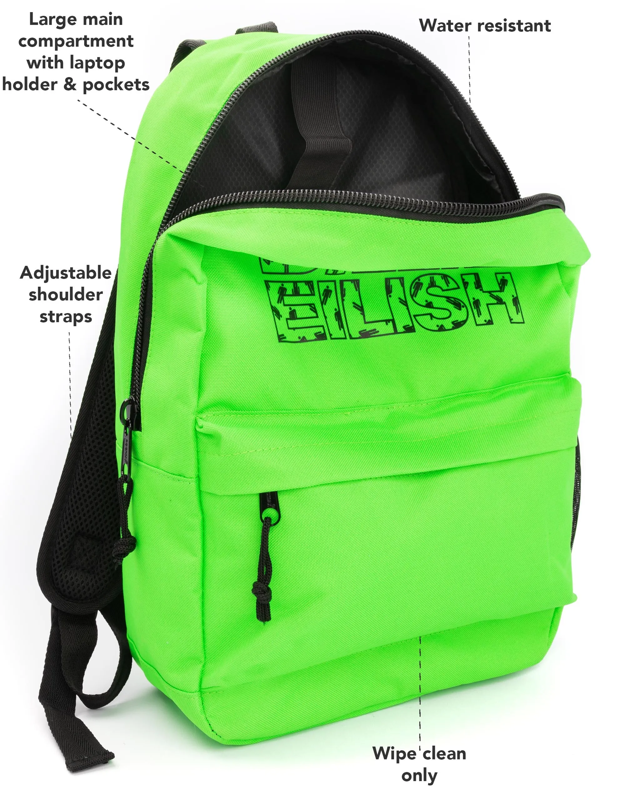 Billie Eilish Backpack Rock Sax Blohsh Bad Guy Music Green Rucksack School Bag