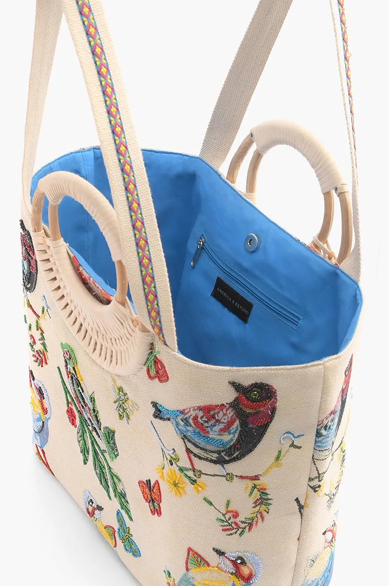 Birds in Paradise Hand Beaded Tote For Women