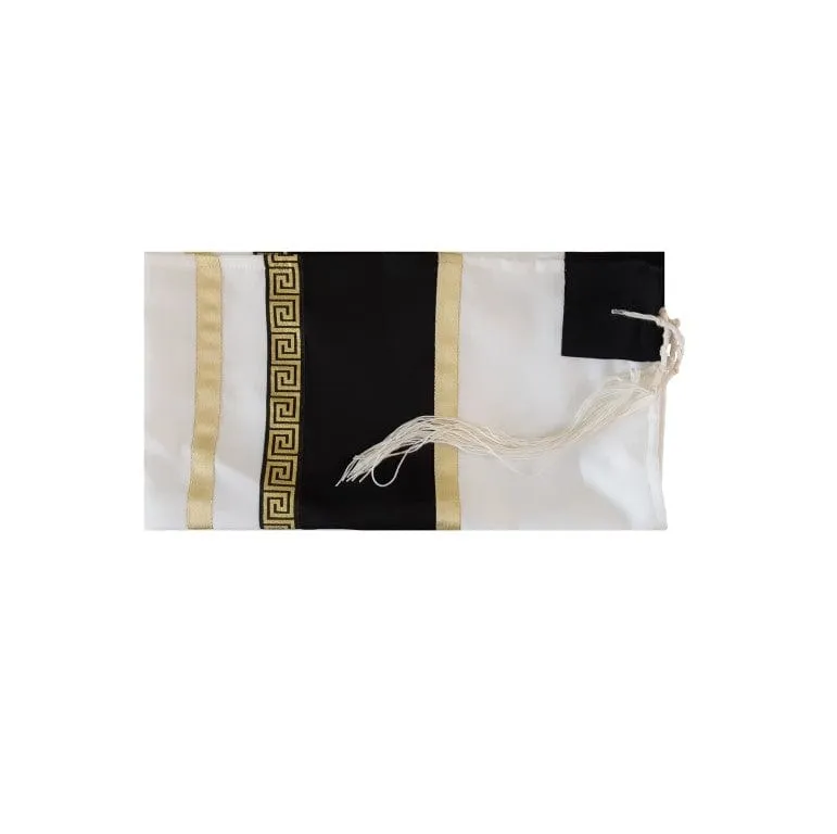 Black and Gold Geometric Decoration Bar Mitzvah Tallit Set, Modern Tallit, Tzitzit Tallit from Israel