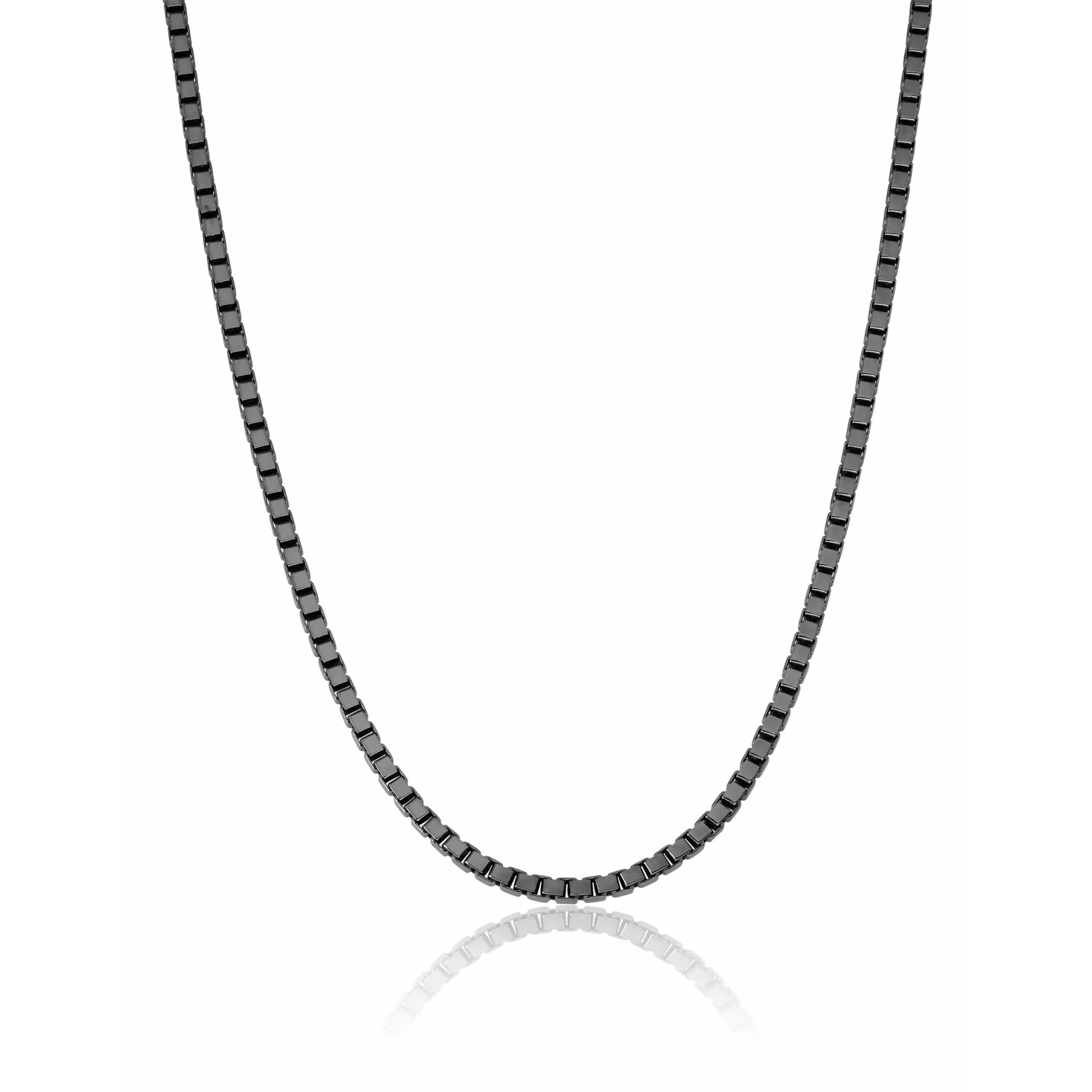 CRISLU Mens 24" Matte Box Chain Necklace In Black Rhodium