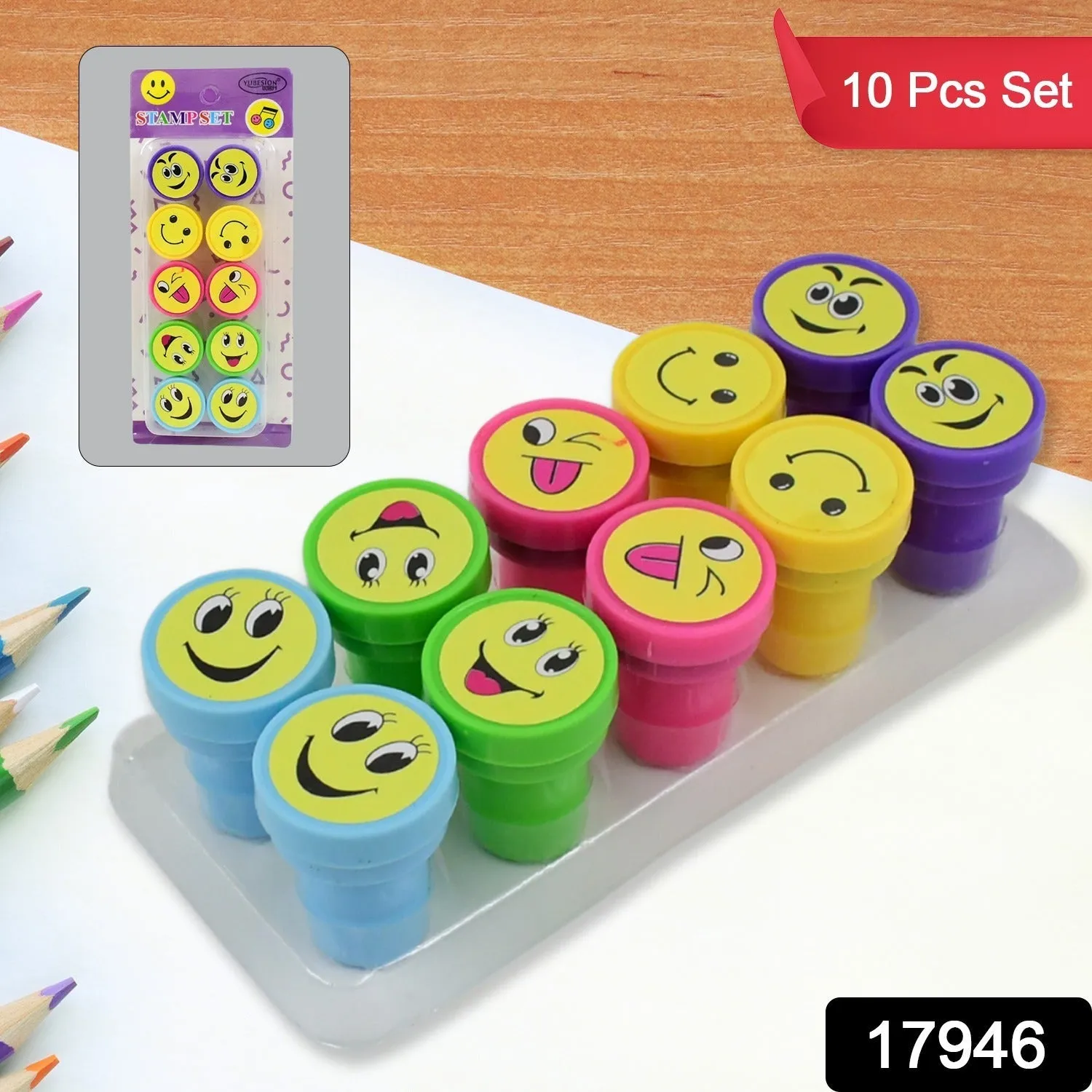 Emoticon Stamps 10 pieces in Round Shape Stamp (Multicolor / 10 Pc)