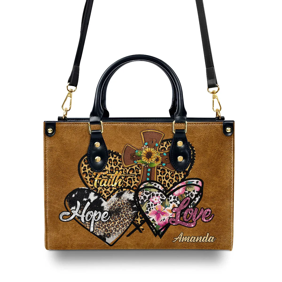 Faith Hope Love Custom Name Leather Handbags For Women