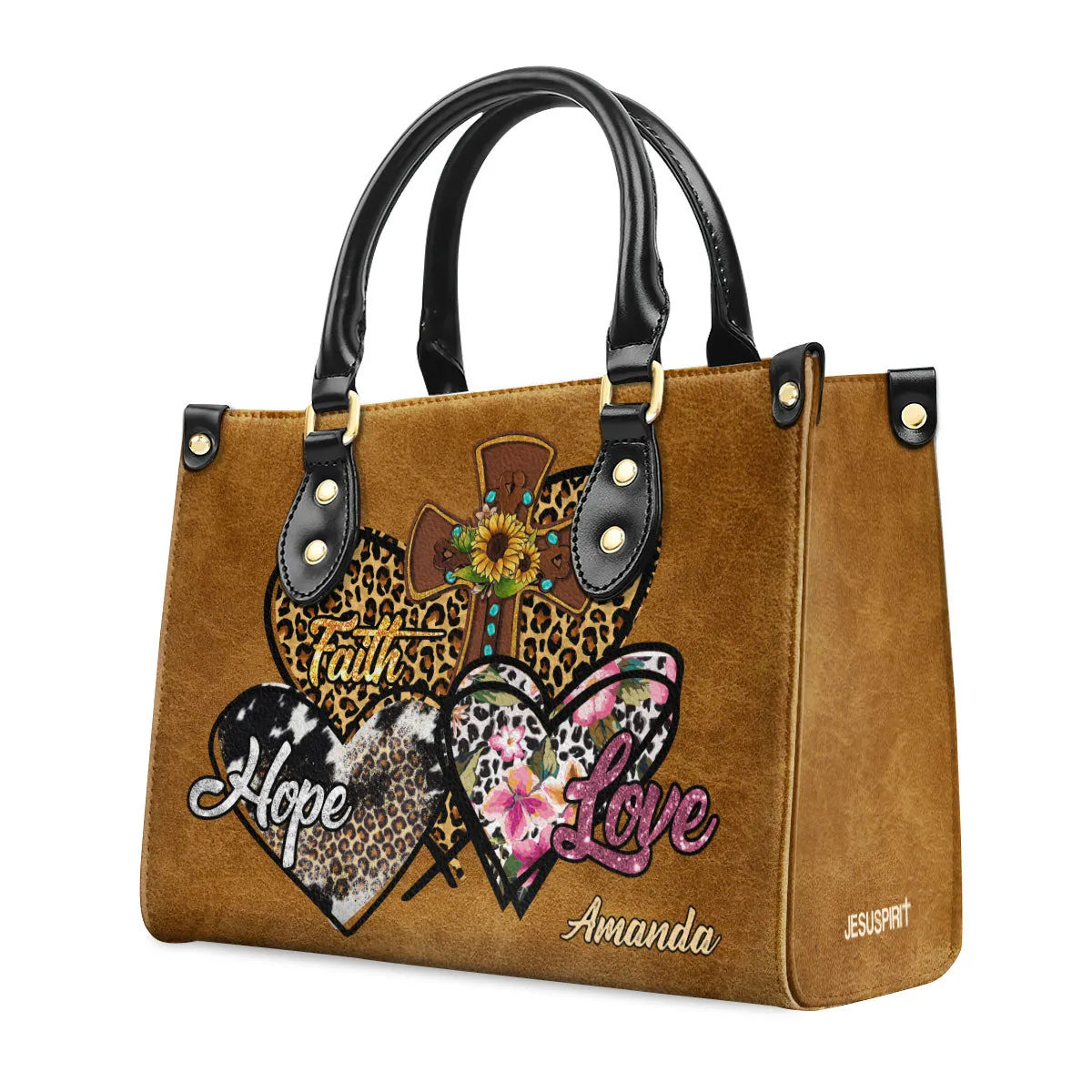 Faith Hope Love Custom Name Leather Handbags For Women