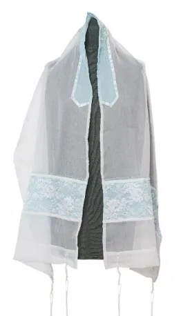 Floral Light Blue Tallit, Tallit for Girl, Bat Mitzvah Tallit, Women's Tallit, Feminine Tallit