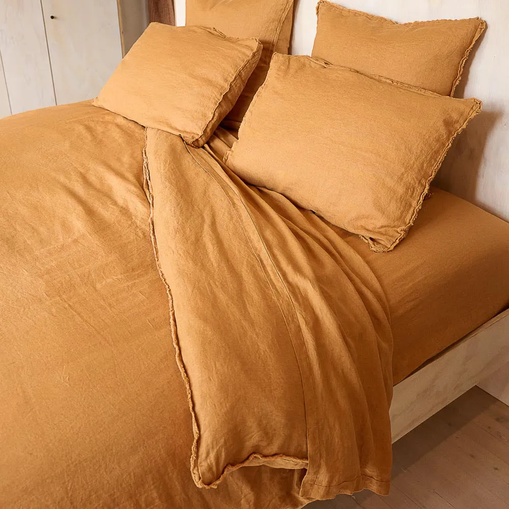 French Linen Fitted Sheet - Ochre