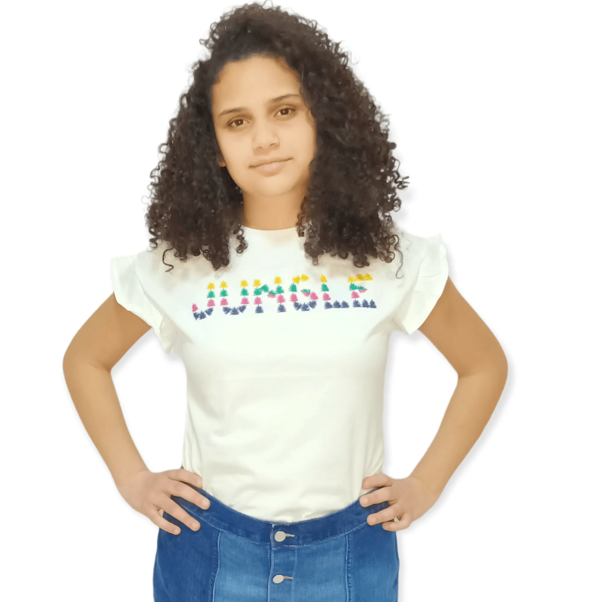 Girls Tshirt - White - "Jungle" (mini-trees)