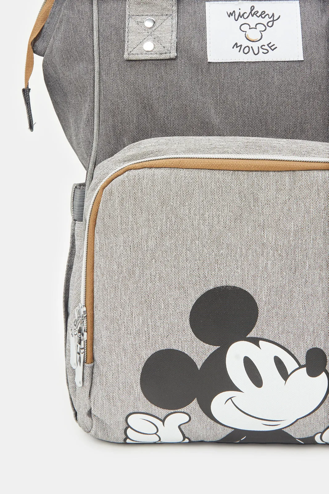 Grey Mickey Mouse Print Diaper Backpack