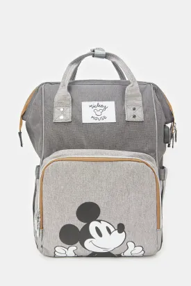 Grey Mickey Mouse Print Diaper Backpack