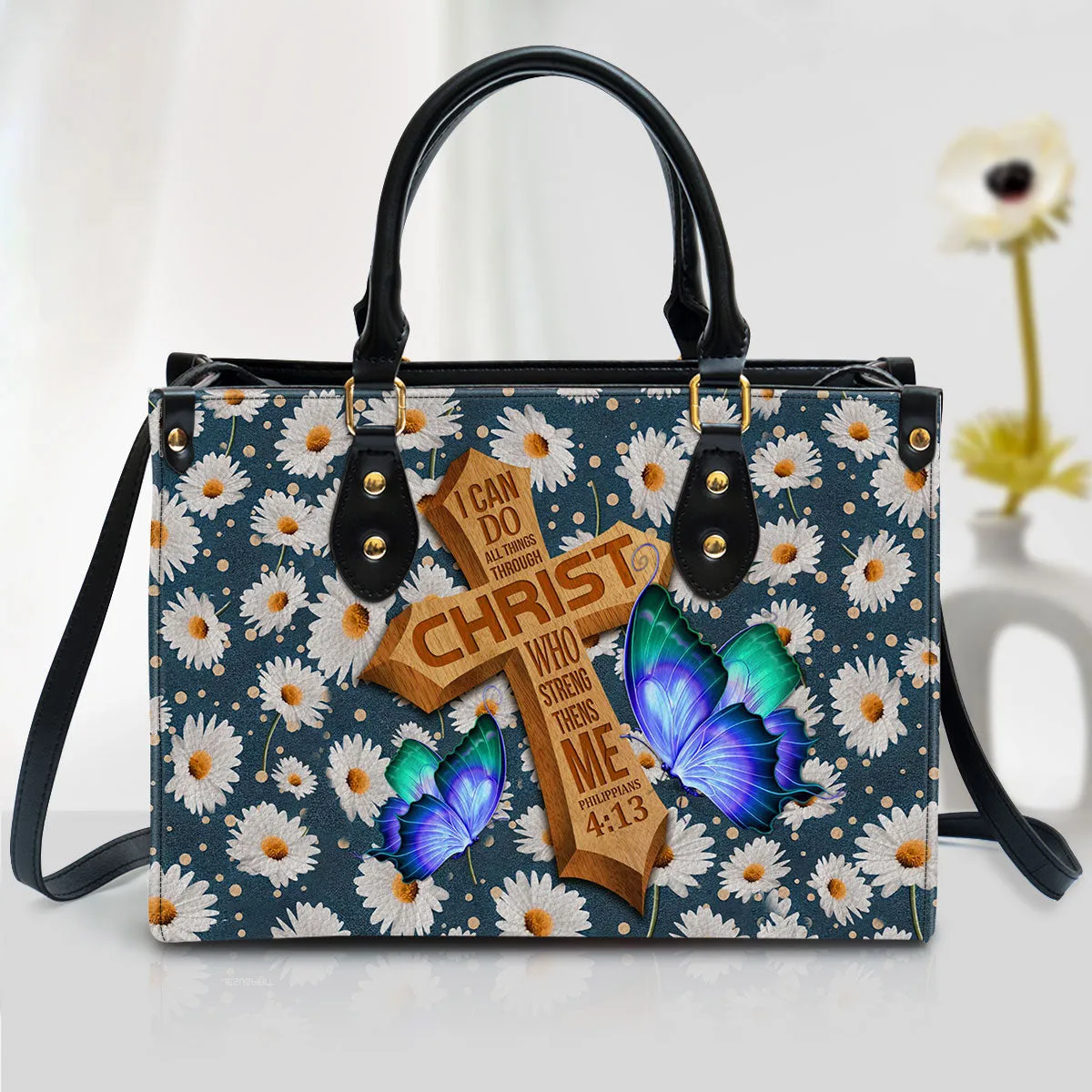 I Can Do All Things Through Christ Philippians 413 Zippered Leather Handbag With Handle Christ Gifts For Women Of God - Women Pu Leather Bag