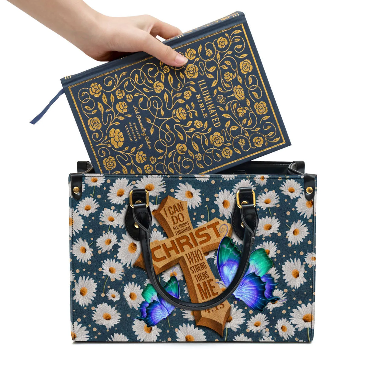 I Can Do All Things Through Christ Philippians 413 Zippered Leather Handbag With Handle Christ Gifts For Women Of God - Women Pu Leather Bag