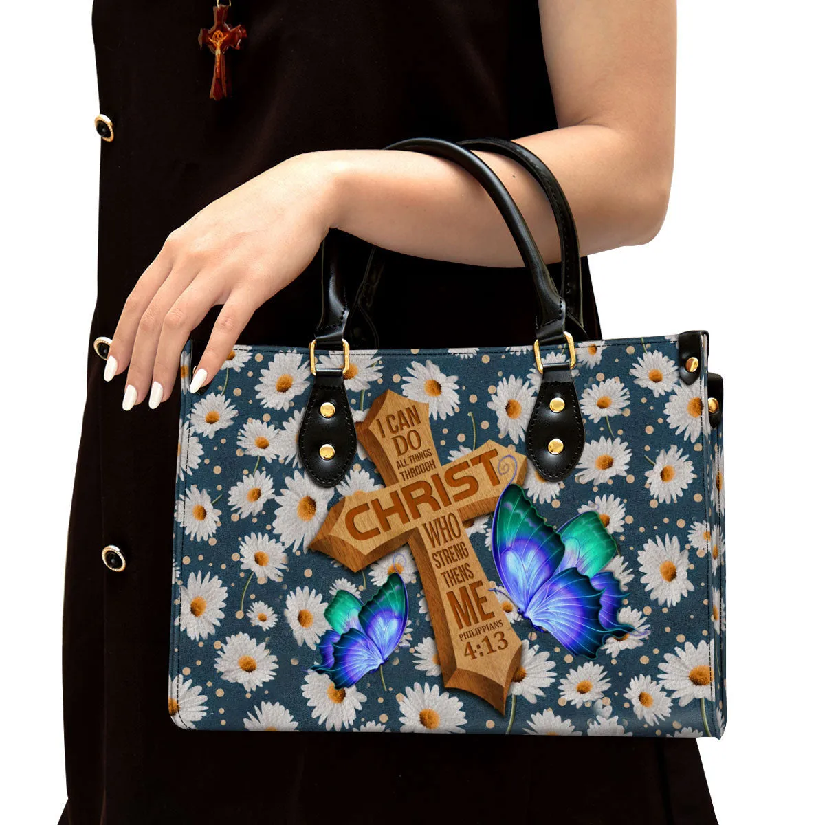 I Can Do All Things Through Christ Philippians 413 Zippered Leather Handbag With Handle Christ Gifts For Women Of God - Women Pu Leather Bag