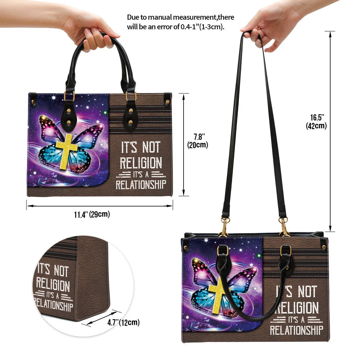 It's Not Religion It's A Relationship Butterfly Leather Handbag - Religious Gifts For Women - Women Pu Leather Bag