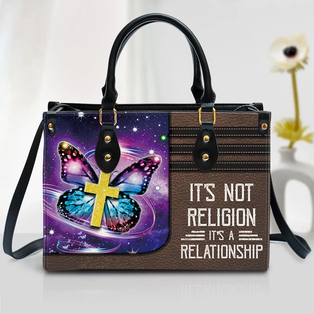 It's Not Religion It's A Relationship Butterfly Leather Handbag - Religious Gifts For Women - Women Pu Leather Bag