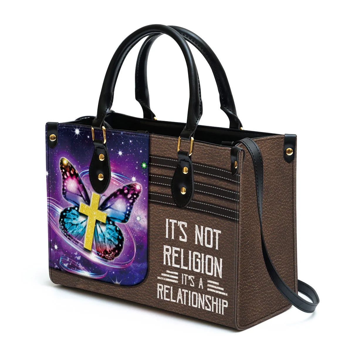 It's Not Religion It's A Relationship Butterfly Leather Handbag - Religious Gifts For Women - Women Pu Leather Bag