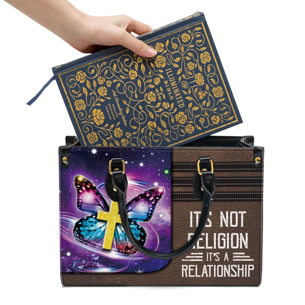 It's Not Religion It's A Relationship Butterfly Leather Handbag - Religious Gifts For Women - Women Pu Leather Bag