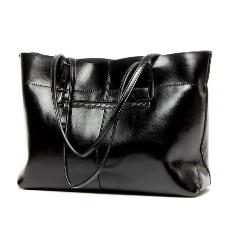 Leather Shoulder Tote Bag NZ - Elegant Oil Wax Tote for Women