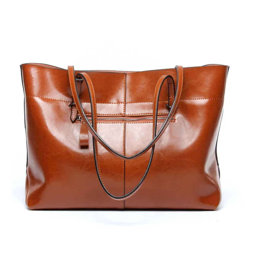 Leather Shoulder Tote Bag NZ - Elegant Oil Wax Tote for Women