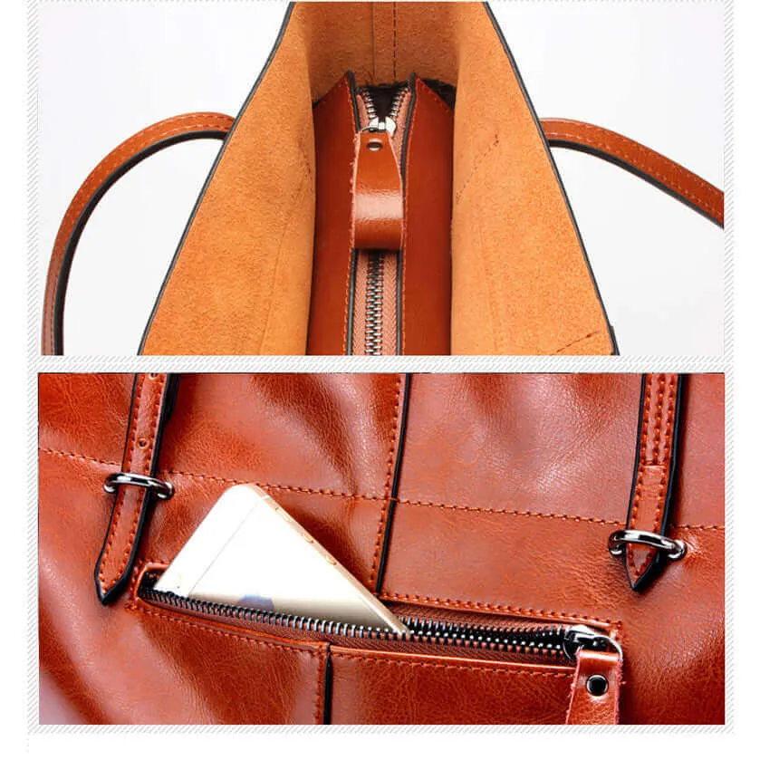 Leather Shoulder Tote Bag NZ - Elegant Oil Wax Tote for Women