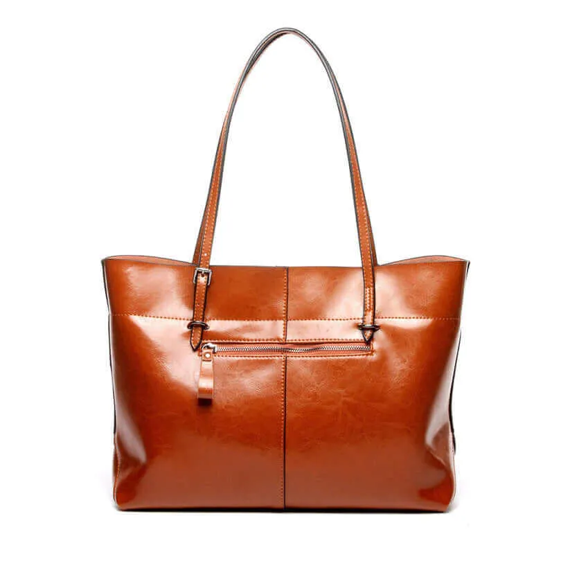 Leather Shoulder Tote Bag NZ - Elegant Oil Wax Tote for Women