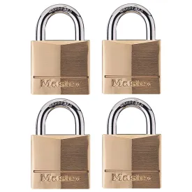 Master Lock Solid Body Padlock 1-9/16in (40mm) Wide Solid Brass Body Padlock; 4-Pack