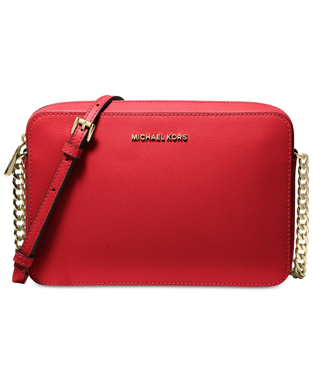 Michael Kors Women's Bright Red Jet Set East West Crossgrain Leather Crossbody