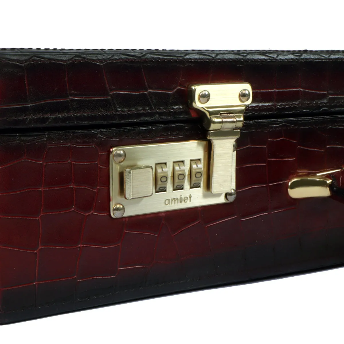 Multi-Functional Office Briefcase in Wine Croco Textured Leather with Embossed Lion