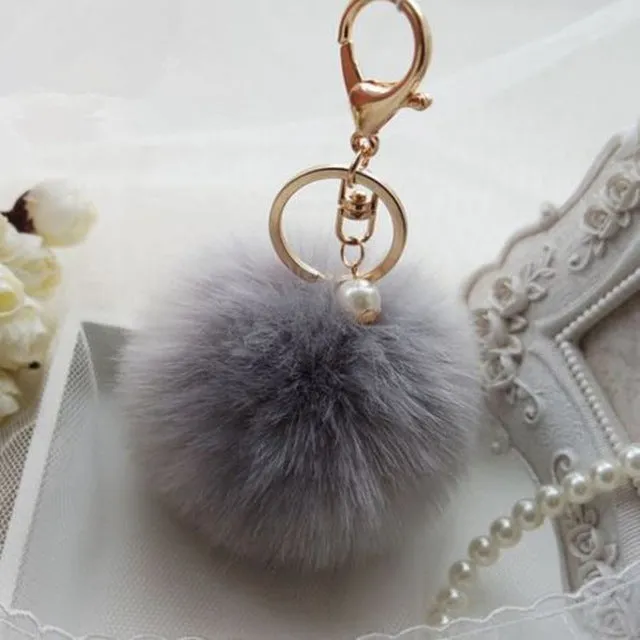 New Pendant Handbag Charm Key Ring Rabbit Fur Ball PomPom For Phone Car Bag Keychain