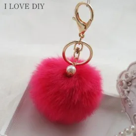 New Pendant Handbag Charm Key Ring Rabbit Fur Ball PomPom For Phone Car Bag Keychain