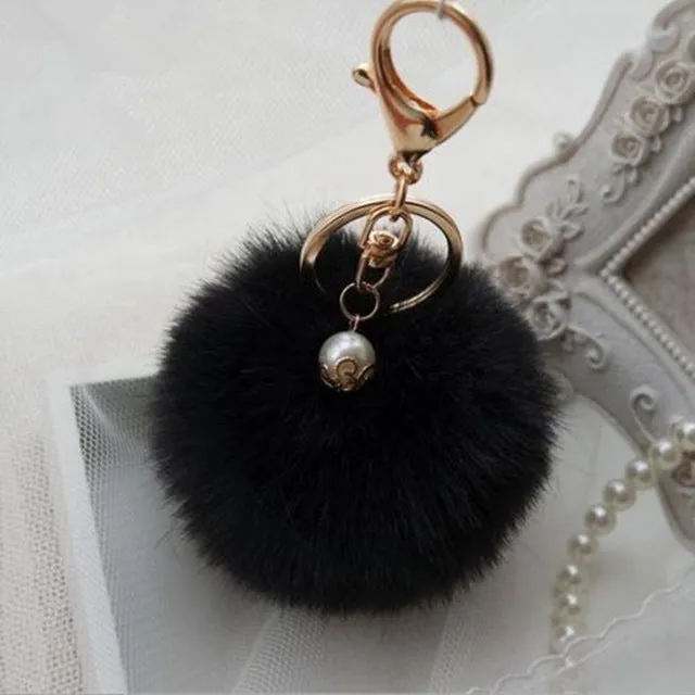 New Pendant Handbag Charm Key Ring Rabbit Fur Ball PomPom For Phone Car Bag Keychain