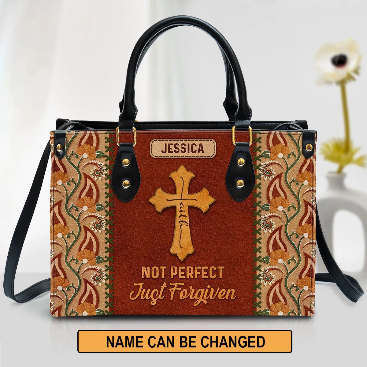 Not Perfect Just Forgiven Personalized Leather Handbag - Gifts For Religious Women