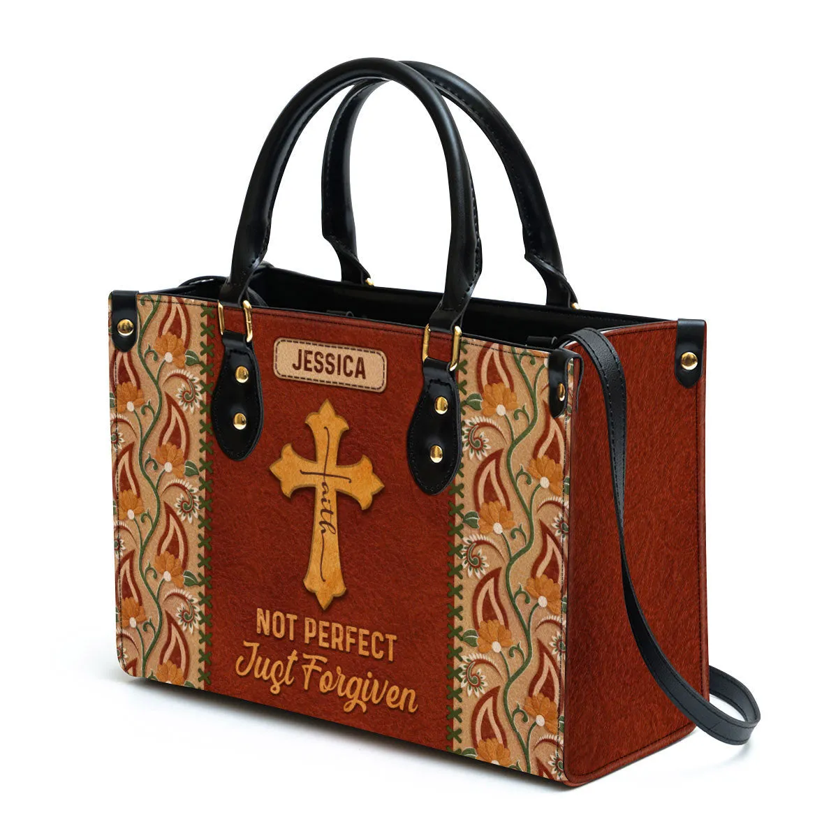 Not Perfect Just Forgiven Personalized Leather Handbag - Gifts For Religious Women