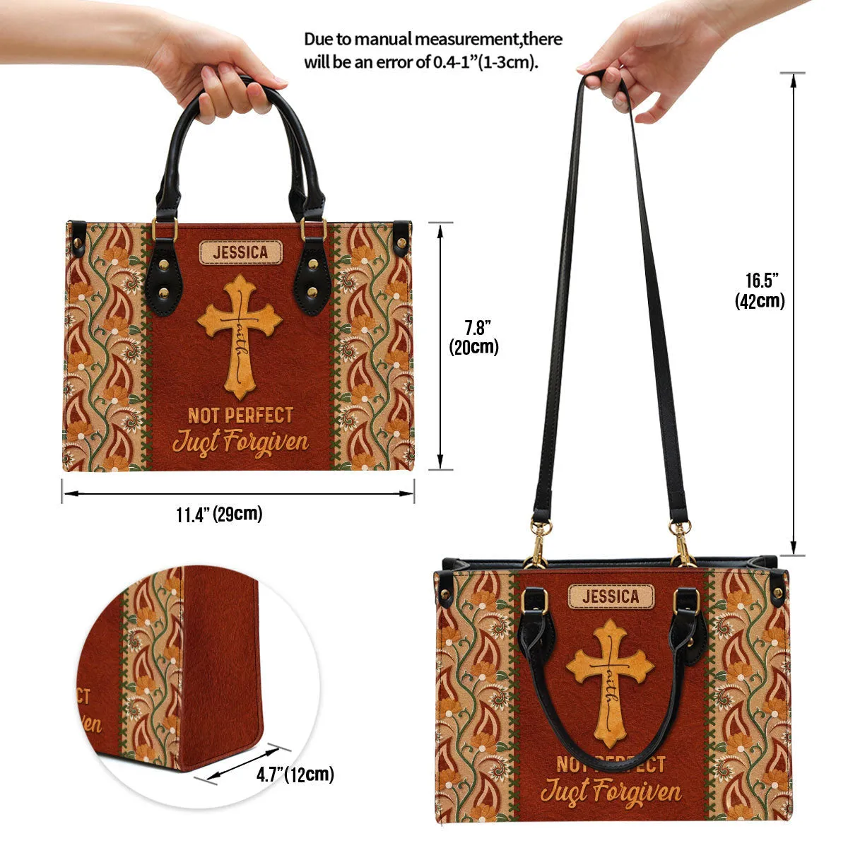 Not Perfect Just Forgiven Personalized Leather Handbag - Gifts For Religious Women