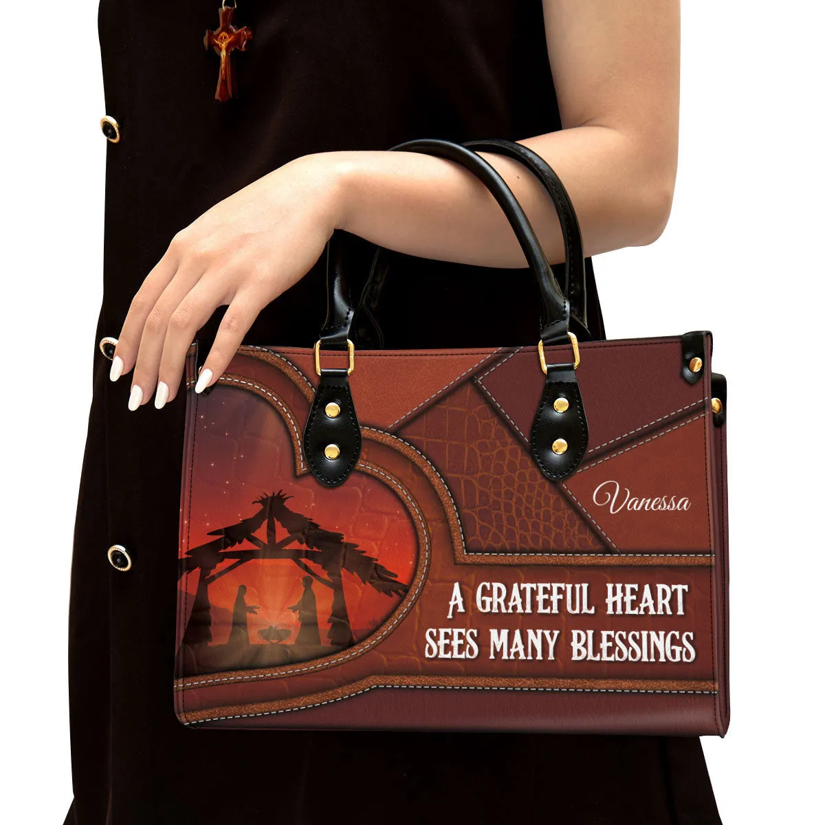 Personalized A Grateful Heart Sees Many Blessings Leather Bag - Christian Pu Leather Bags For Women