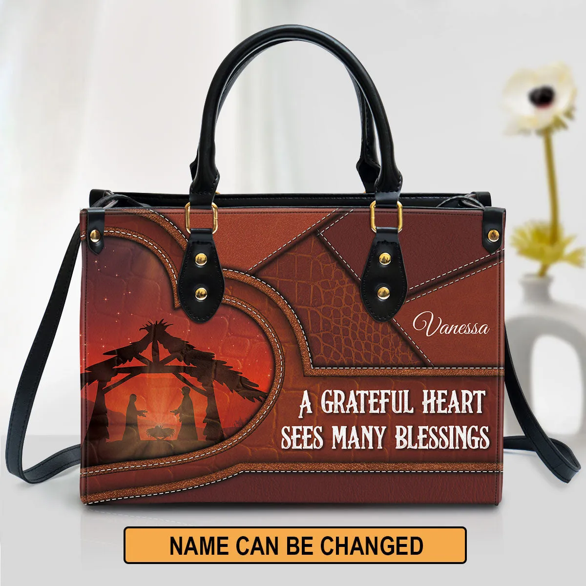 Personalized A Grateful Heart Sees Many Blessings Leather Bag - Christian Pu Leather Bags For Women