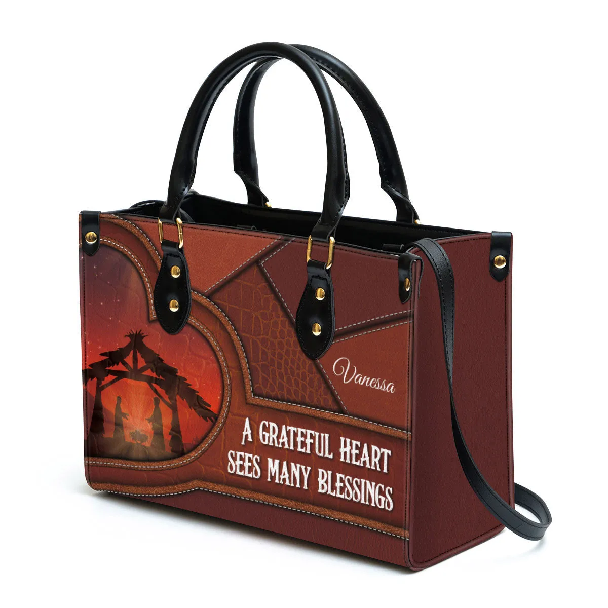 Personalized A Grateful Heart Sees Many Blessings Leather Bag - Christian Pu Leather Bags For Women