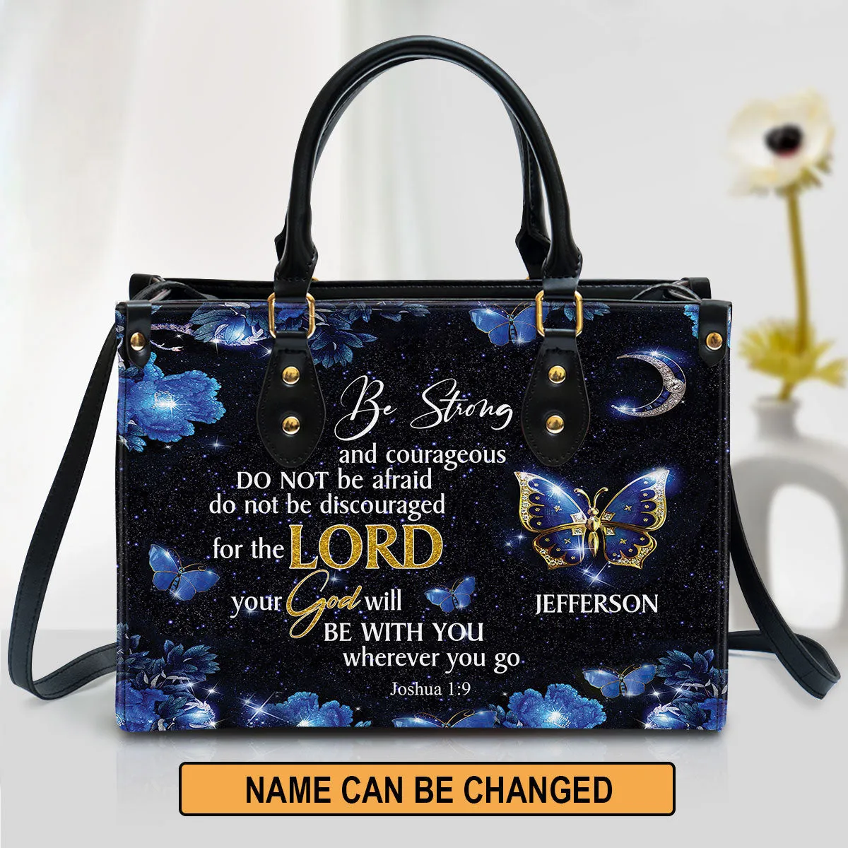 Personalized Be Strong And Courageous Leather Bag - Christian Pu Leather Bags For Women