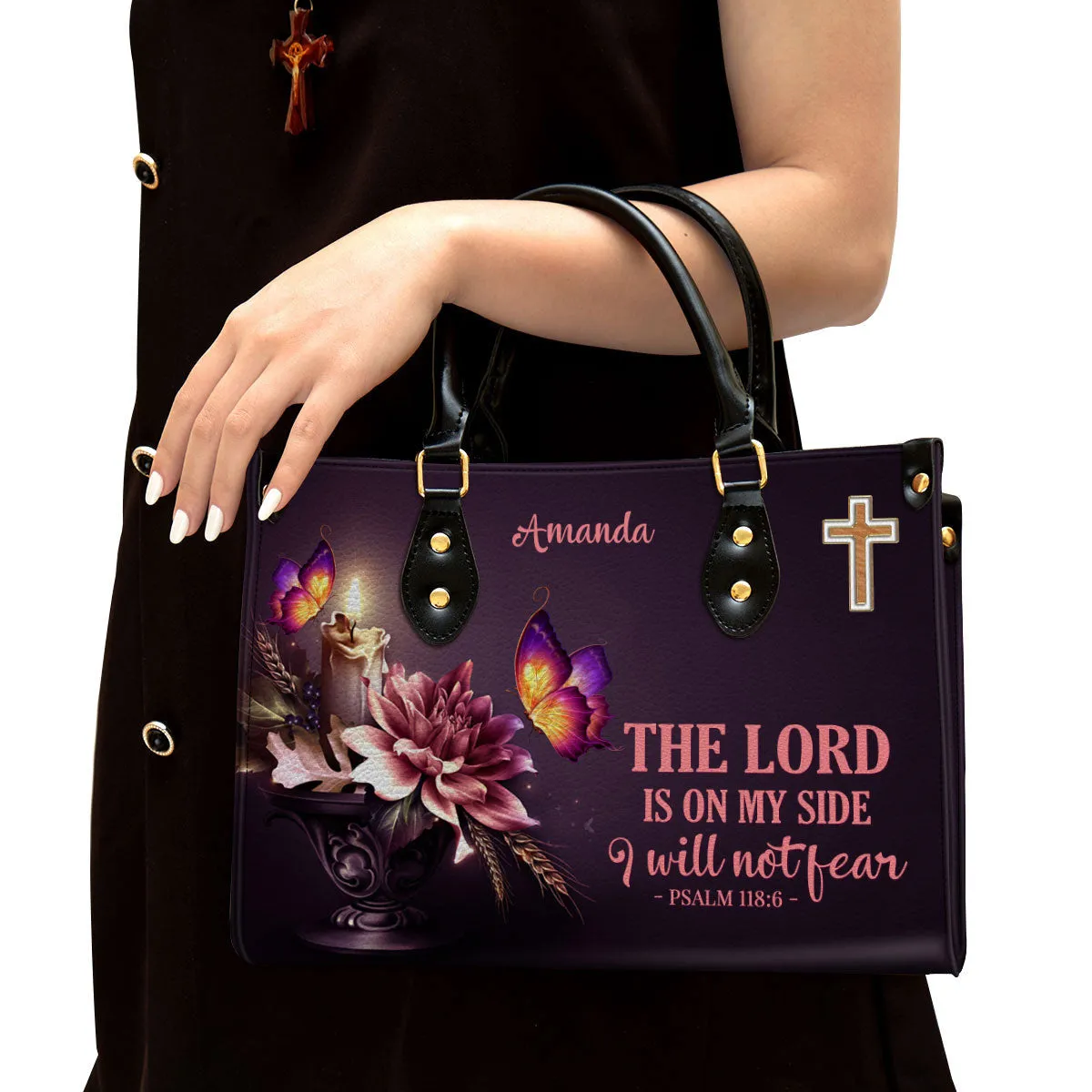 Personalized Flower I Will Not Fear Leather Bag - Christian Pu Leather Bags For Women