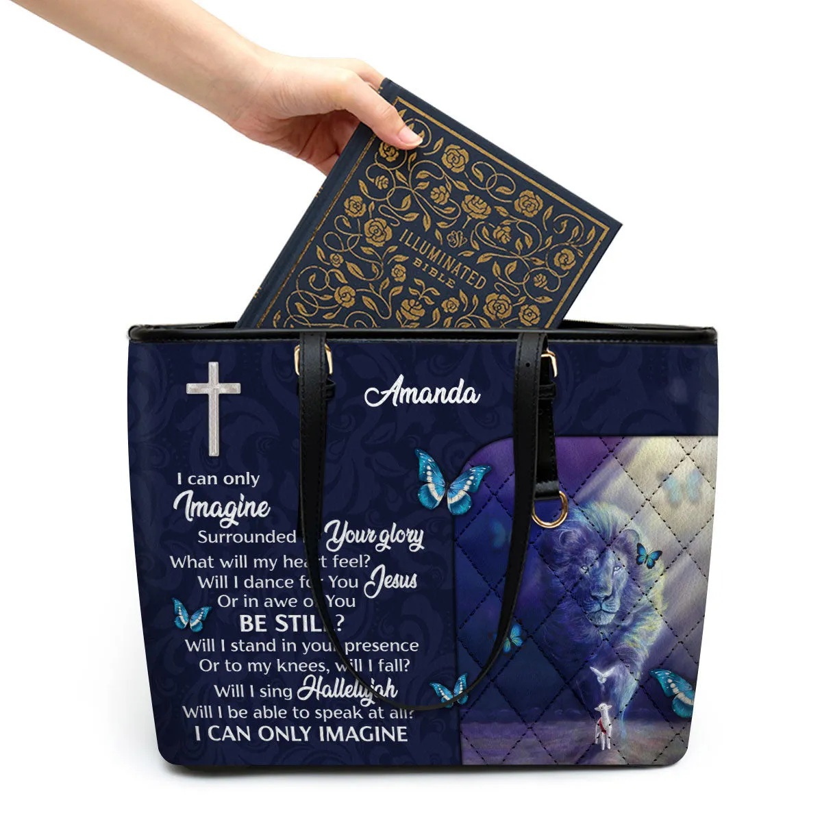 Personalized Large Leather Tote Bag I Can Only Imagine - Spiritual Gifts For Christian Women