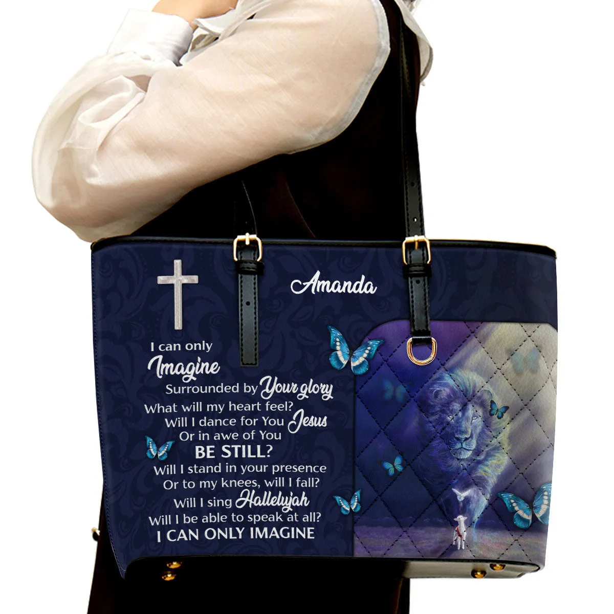 Personalized Large Leather Tote Bag I Can Only Imagine - Spiritual Gifts For Christian Women