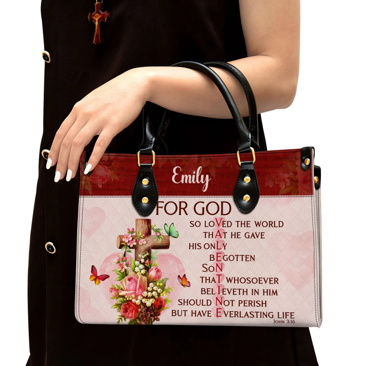 Personalized Leather Bag For God So Loved The World Christian Valentine Gifts For Women Of God