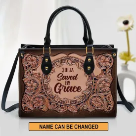 Personalized Leather Bag For Women - Saved By Grace Leather Bag Leather Bag - Christian Gifts for Women